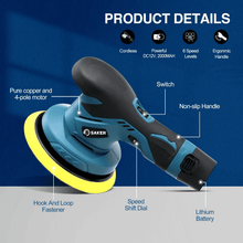 Saker Cordless Car Buffer Polisher - 6 Inch Portable Polishing Machine Kit for Car Detailing, Extra 10 PCS Attachments(2PCS 12V 2000mAh Batteries)