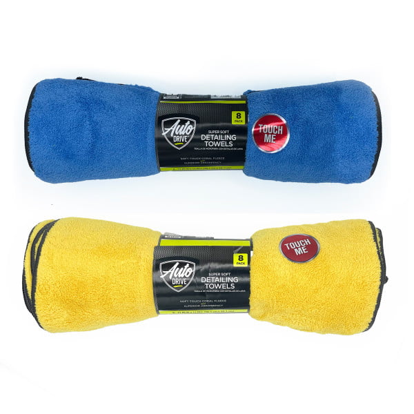 Auto Drive Plush Microfiber Car Cleaning & Detailing Towels 8 Pack, Assorted Colors