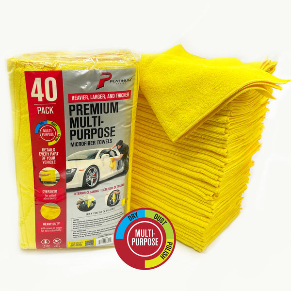Platinum Series Premium Microfiber Multi-Purpose Surface Cleaning Towels, 40 Pack, Yellow