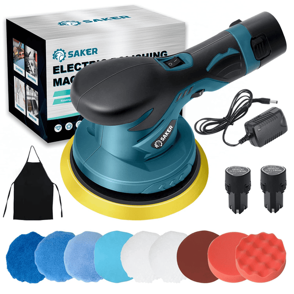 Saker Cordless Car Buffer Polisher - 6 Inch Portable Polishing Machine Kit for Car Detailing, Extra 10 PCS Attachments(2PCS 12V 2000mAh Batteries)