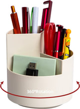 Desk Pencil Pen Holder, 3 Slots 360-Degree Spinning Pencil Pen Desk Organizers, Desktop Storage Pen Organizers Stationery Supplies, Cute Pencil Cup Pot for Office, School, Art Supply, Kids - White