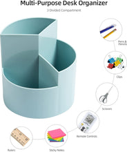 Desk Pencil Pen Holder, 3 Slots 360-Degree Spinning Pencil Pen Desk Organizers, Desktop Storage Pen Organizers Stationery Supplies, Cute Pencil Cup Pot for Office, School, Art Supply, Kids - White