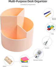 Desk Pencil Pen Holder, 3 Slots 360-Degree Spinning Pencil Pen Desk Organizers, Desktop Storage Pen Organizers Stationery Supplies, Cute Pencil Cup Pot for Office, School, Art Supply, Kids - White