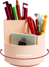 Desk Pencil Pen Holder, 3 Slots 360-Degree Spinning Pencil Pen Desk Organizers, Desktop Storage Pen Organizers Stationery Supplies, Cute Pencil Cup Pot for Office, School, Art Supply, Kids - White