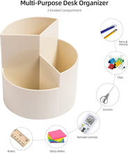 Desk Pencil Pen Holder, 3 Slots 360-Degree Spinning Pencil Pen Desk Organizers, Desktop Storage Pen Organizers Stationery Supplies, Cute Pencil Cup Pot for Office, School, Art Supply, Kids - White