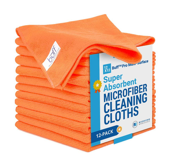 Buff Pro Multi-Surface Microfiber Cleaning Cloths | Orange - 12 Pack