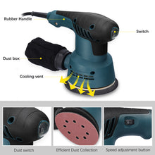 CACAGOO 300W Electric Sander 5 Inch 125mm Sanding Plate Wood Processing Furniture Car Polishing Machine with Dust Box 6 Speed Regulation
