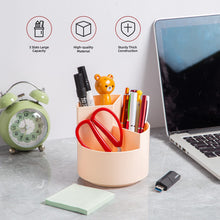 Desk Pencil Pen Holder, 3 Slots 360-Degree Spinning Pencil Pen Desk Organizers, Desktop Storage Pen Organizers Stationery Supplies, Cute Pencil Cup Pot for Office, School, Art Supply, Kids - White