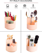 Desk Pencil Pen Holder, 3 Slots 360-Degree Spinning Pencil Pen Desk Organizers, Desktop Storage Pen Organizers Stationery Supplies, Cute Pencil Cup Pot for Office, School, Art Supply, Kids - White