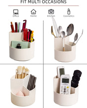 Desk Pencil Pen Holder, 3 Slots 360-Degree Spinning Pencil Pen Desk Organizers, Desktop Storage Pen Organizers Stationery Supplies, Cute Pencil Cup Pot for Office, School, Art Supply, Kids - White