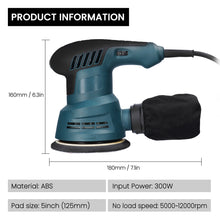 CACAGOO 300W Electric Sander 5 Inch 125mm Sanding Plate Wood Processing Furniture Car Polishing Machine with Dust Box 6 Speed Regulation