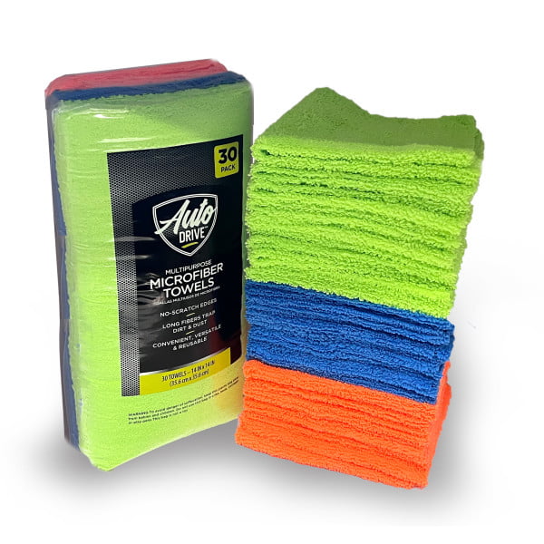 Auto Drive Microfiber Multi-Purpose Surface Cleaning Towels 30 Pack, Assorted Colors