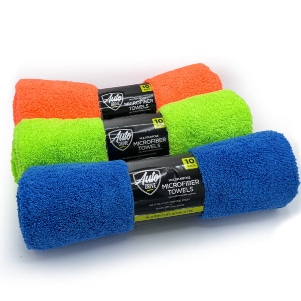 Auto Drive Microfiber Multi-Purpose Surface Cleaning Towels 10 Pack, Assorted Colors